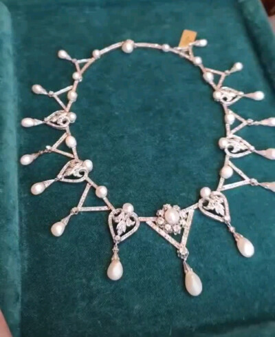 维多利亚时代～爱德华时代 钻石 珍珠 吊灯项链
