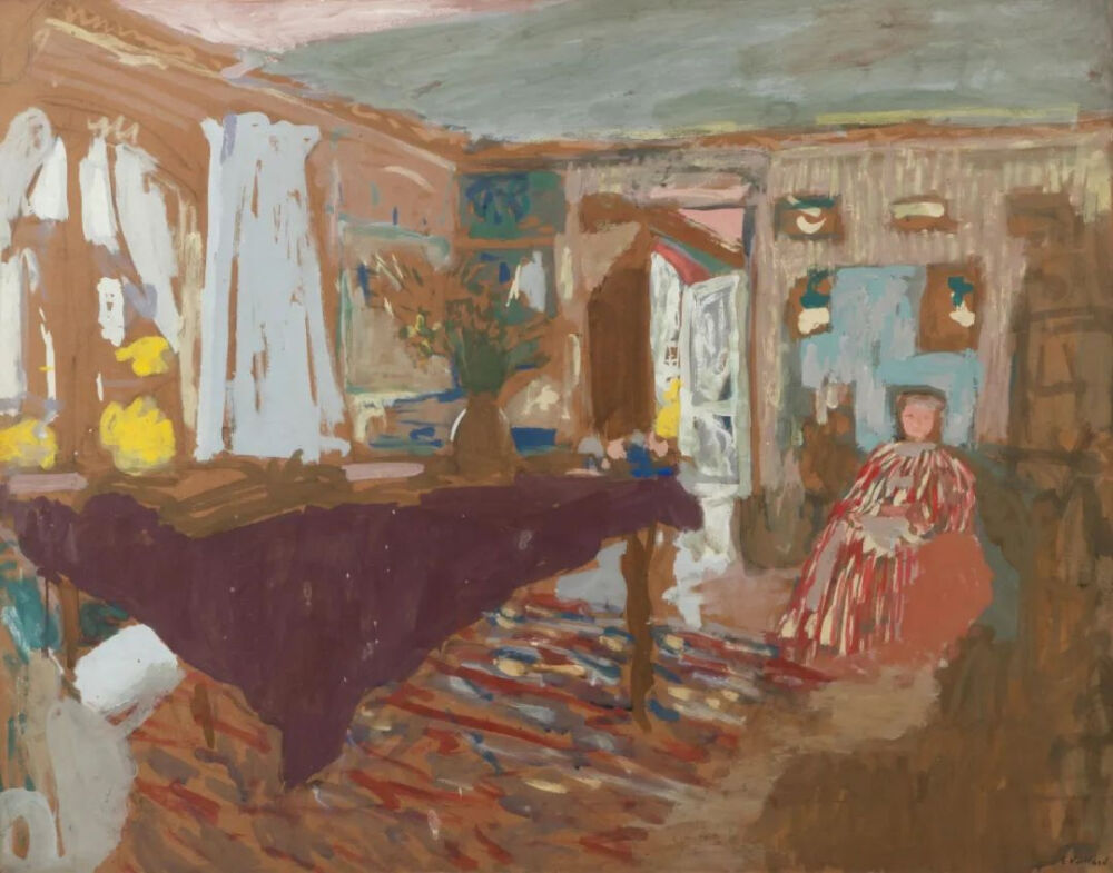 Madame Vuillard dans le salon, rue de Calais,
1908,Peinture à la colle and pencil on paper
laid down on canvas,63.8x79.7cm
