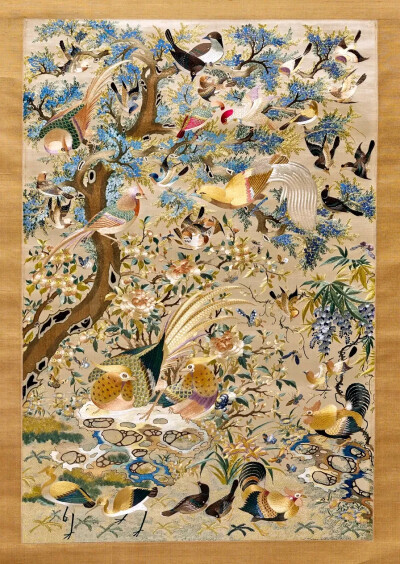 19世纪中国出品《百鸟朝凤图》挂轴 / 耶鲁大学藏