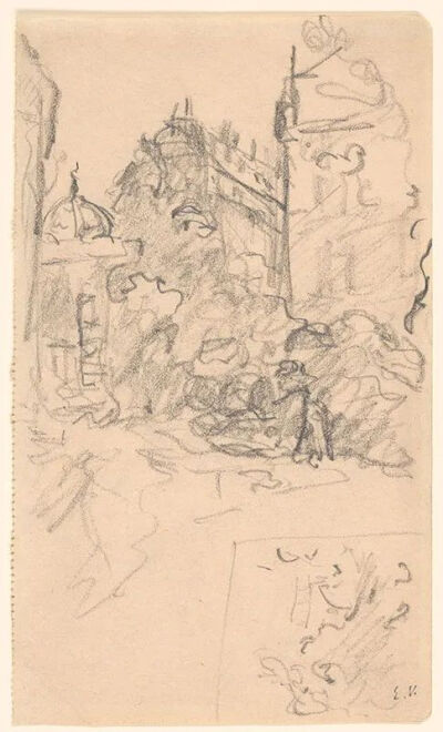 The Kiosk, Place Saint-Augustin,1912,
Graphite on page removed from a sketchbook
