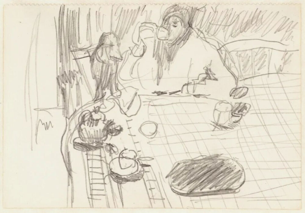 Preparatory Sketch for Coffee,
1915,Graphite on paper,9.6×13.7cm
