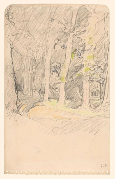 Large Trees,1928,Graphite and pastel on page removed from a spiral-bound sketchbook