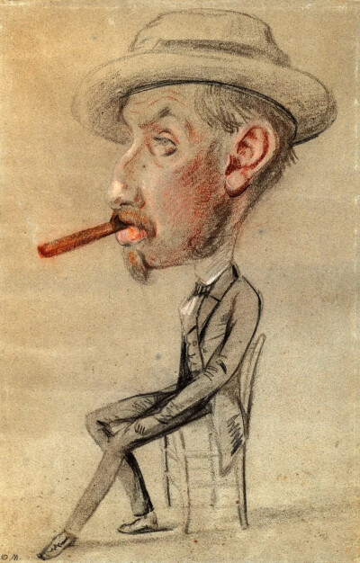抽雪茄的男人漫画，克劳德·莫奈，1855-1856，
芝加哥艺术学院，Carter H. Harrison 夫妇收藏
