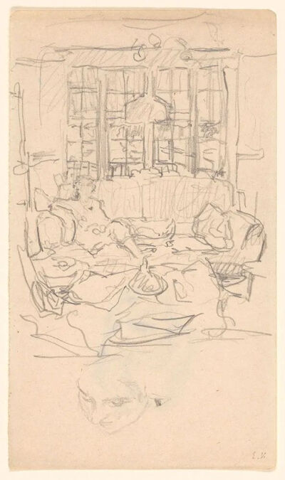 Young Woman Seated on a Sofa,1920,
Graphite on page removed from a sketchbook
