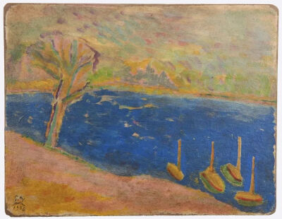 Boat Along a River,1906,Oil on board,19.7x25.4cm