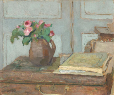 The Artist's Paint Box and Moss Roses,1898,
Oil on cardboard,36.1x42.9cm
