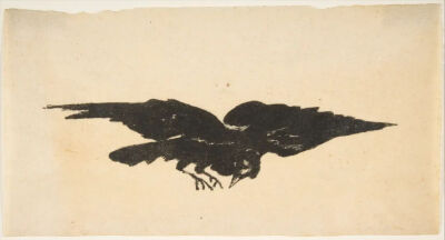 The Flying Raven, Ex Libris for The Raven by Edgar Allan Poe,1875,Lithograph on simili-parchment,15.6x29.5cm