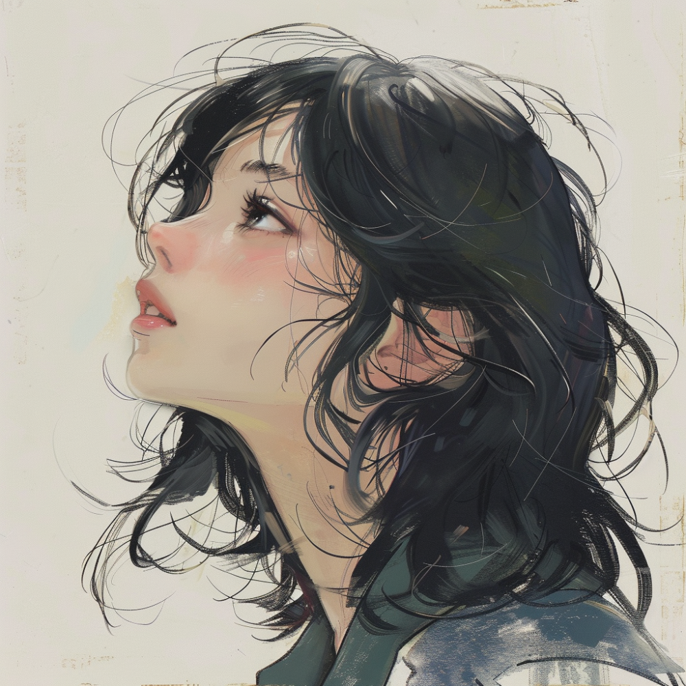 黑框眼镜短发卷发侧脸女生头像