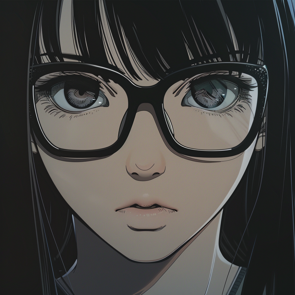 黑框眼镜短发卷发侧脸女生头像