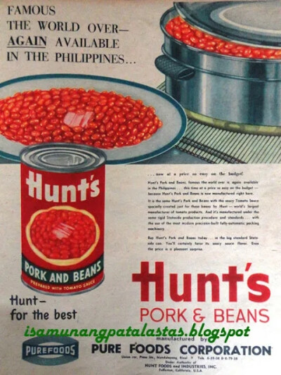 西蒙的食品公司Hunt's当年的宣传广告，1960