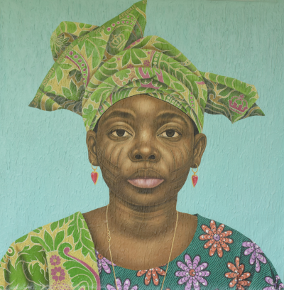 Adewale Kolawale John, 《Ako-Iwe，Egbe Ifelodun Eko秘书》
油画和丙烯画布，121cm × 121cm，2023年
由Retro Africa提供。
