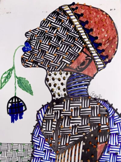 Ibrahim Ballo《无题》
丙烯，纸上棉绣和编织，尺寸可变，2023年
由Galerie Carole Kvasnevski提供。
