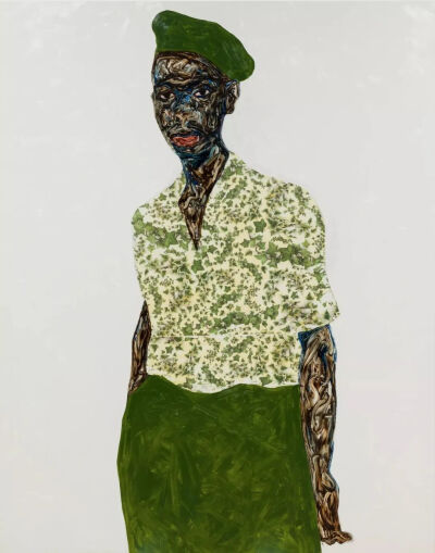 Amoako Boafo《绿色贝雷帽》，2020年
由Mariane Ibrahim Gallery提供
