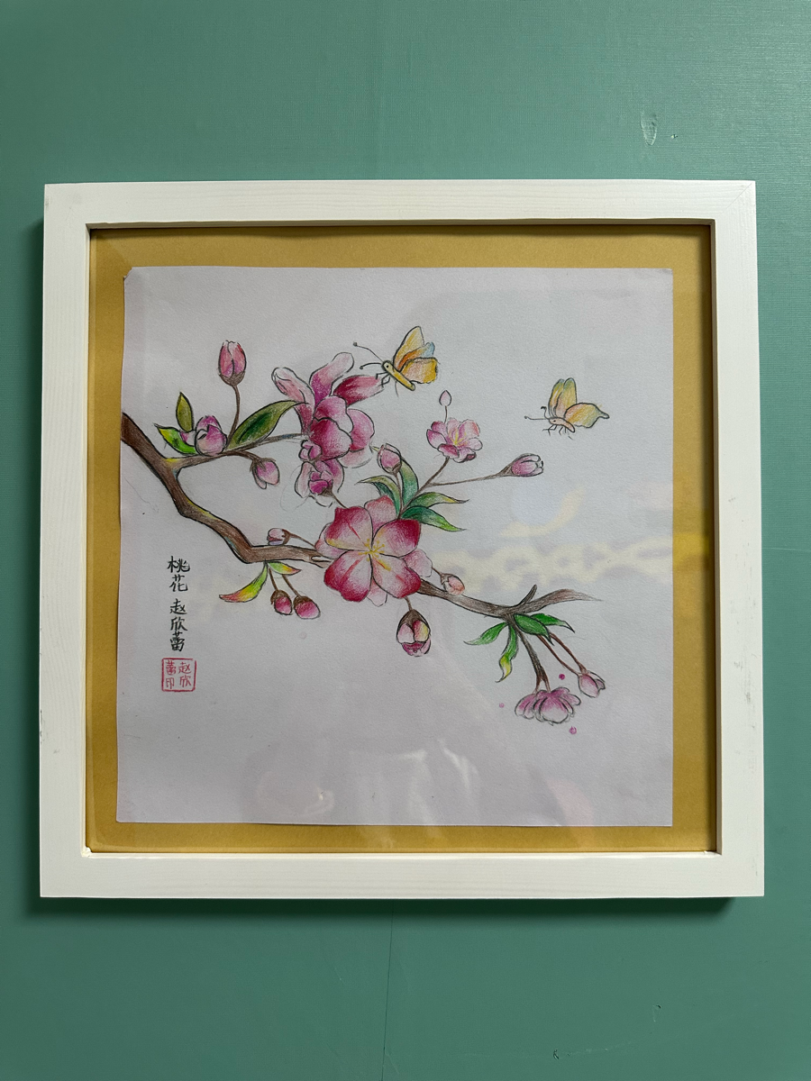 花卉装饰画
本节课主要把握花朵的绘画方法，先找到花的外轮廓位置、花蕊的位置，再去处理细节，不要执着于花朵繁琐的外表，要找到大关系，在找里面细节，处理每一朵花之间的关系，它们之间有空间关系和遮挡关系。
运用多种形式表现花卉，有的同学用线描元素丰富花卉的黑白灰关系；有的同学用彩铅过渡叠加的方法表现花卉的层次关系﻿；有的同学用水彩晕染的技法表现花卉，形式丰富多彩，都完成了一份不错的装饰画，值得表扬，希望在今后的学习中再接再厉。