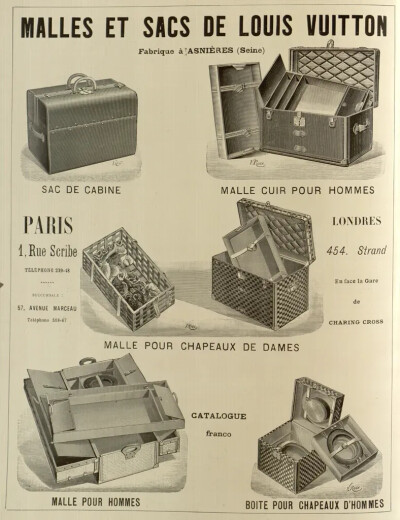 1898年的路易威登行李箱广告上，展示了其内部空间的多种可能