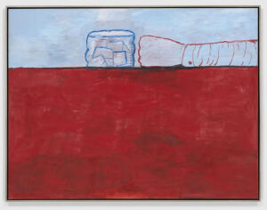 菲利普·加斯顿（Philip Guston）《欲望》（The Desire）1978，油彩 画布，208.9 x 272.4 x 5.4 厘米（带框）©菲利普·加斯顿艺术资产
