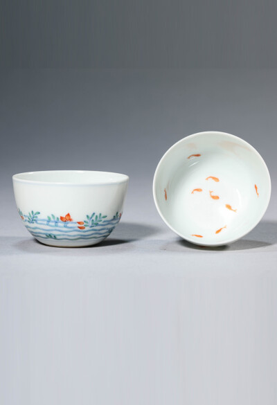 斗彩荷花杯一对