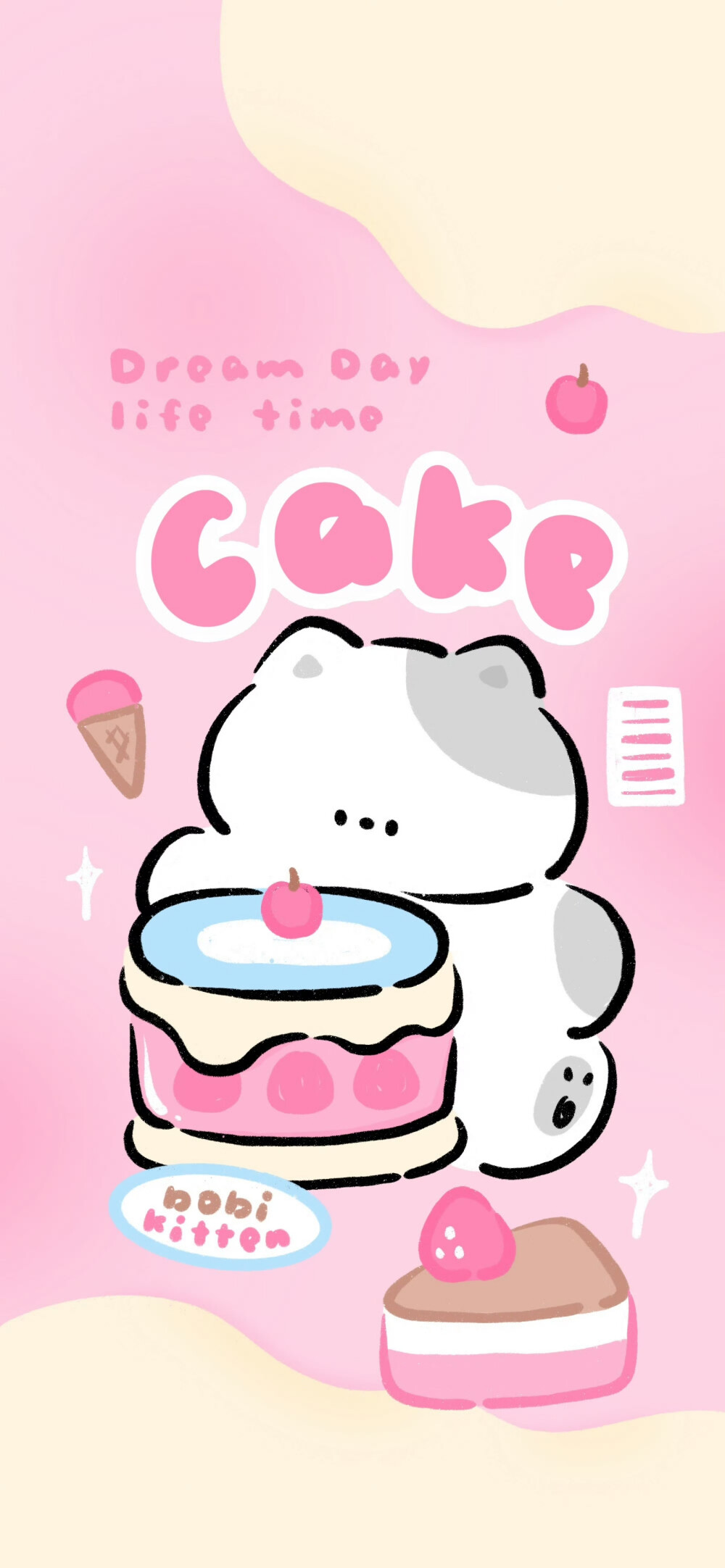 甜品粉色涂鸦小猫壁纸套图