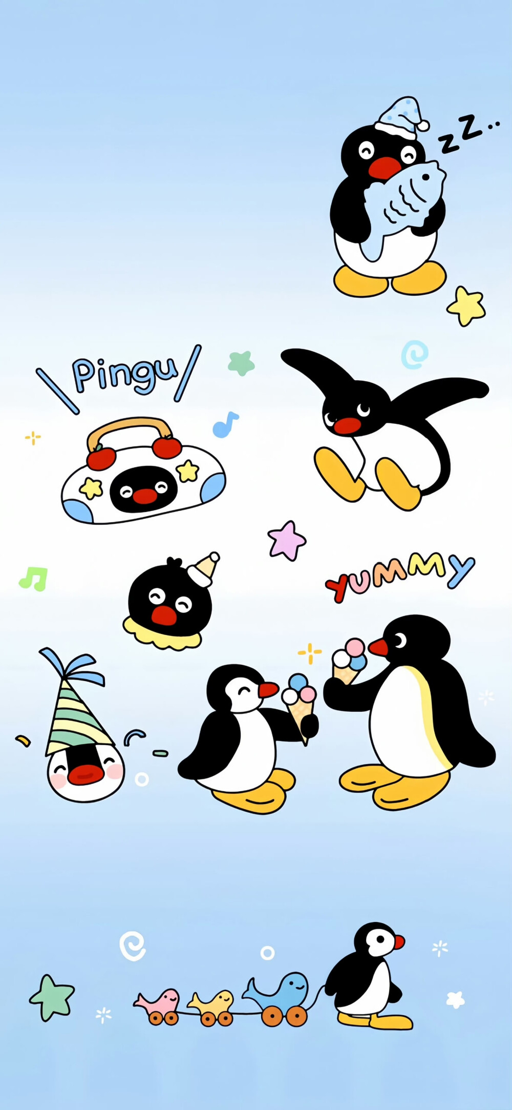 Pingu小企鹅清凉蓝色手机壁纸​​​