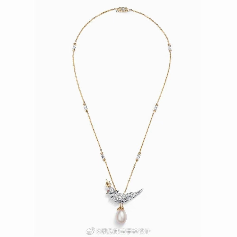 Tiffany&Co.蒂芙尼发布让·史隆伯杰高级珠宝系列(Jean Schlumberger by Tiffany) Bird on a Pearl全新作品。
该系列中，品牌经典设计“石上鸟”伫立于海湾地区的天然海水珍珠之上。作品镶嵌的珍珠均由蒂芙尼从侯赛因·阿法丹(HusseinAlFardan)先生的私人收藏中精心挑选而来，延展出一系列璀璨迷人的艺术杰作。