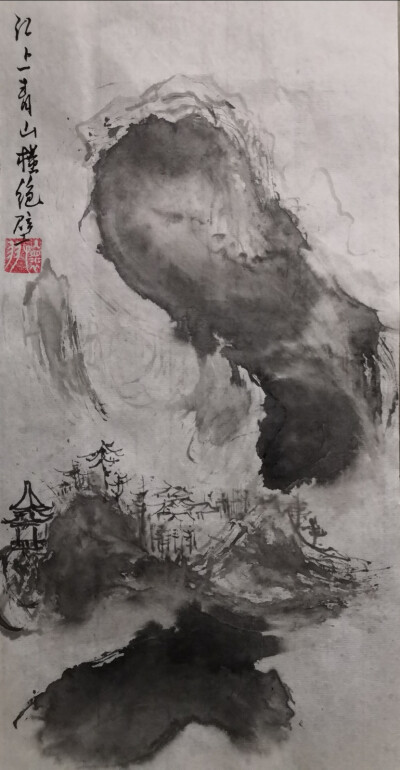 泼墨技法：在黄仍彬的画作中，泼墨技法展现出其奔放与自由的特质。他运用大笔挥洒，将墨色泼洒在画面上，形成浓淡相宜、层次分明的效果，使得画面充满了动感与生命力。