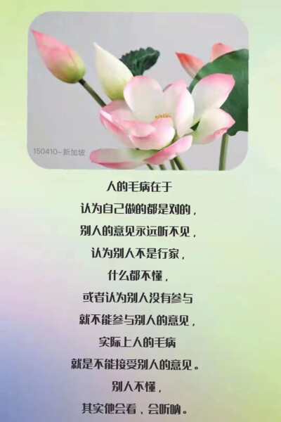 第一，不要拿自己的错误来惩罚自己；
第二，不要拿自己的错误去惩罚别人；
第三，不要拿别人的错误来惩罚自己，
你的人生就不会过得太累。
20161007