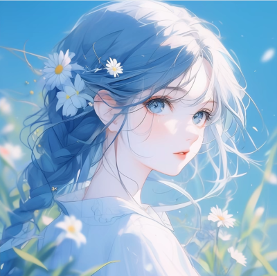 风中摇曳的蓝色女孩