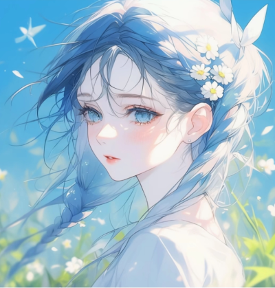 风中摇曳的蓝色女孩