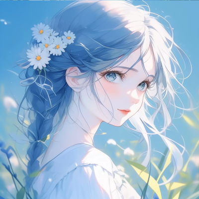 风中摇曳的蓝色女孩
