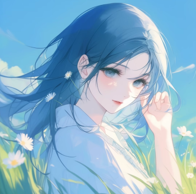 风中摇曳的蓝色女孩