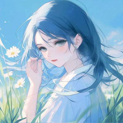 风中摇曳的蓝色女孩