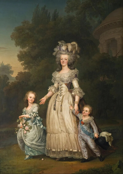 玛丽王后与夏洛特公主、约瑟夫王子，
阿道夫·乌尔里克·韦特穆勒，1784，瑞典国家博物馆
