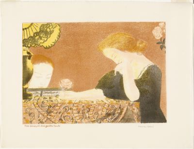 Our Souls, in Languorous Gestures, plate nine from Love,1898–1899,Lithograph in pale pink, slate gray, red-brown, and yellow on light ivory wove paper,29.5×40.2cm
