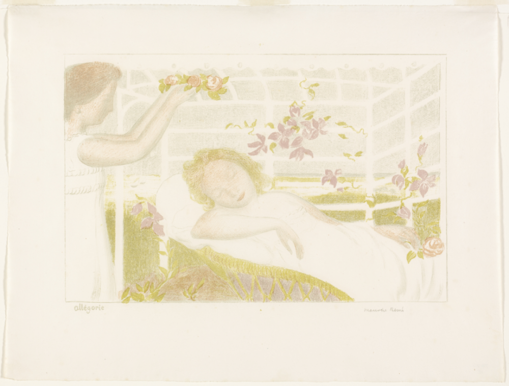 Allegory, plate one from Love,1898–1899,Lithograph in green, light gray, pink, and purple on light ivory wove paper,28.1×41.2cm