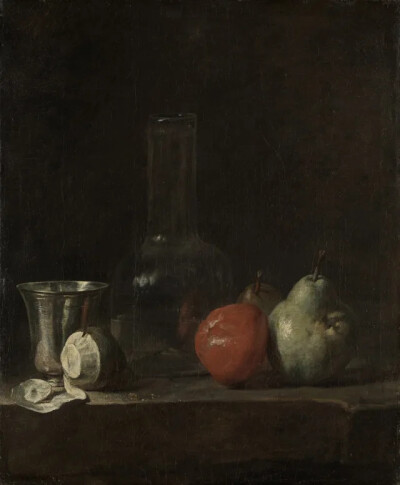 玻璃瓶和水果静物，夏尔丹，1728，卡尔斯鲁厄国立美术馆