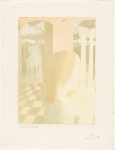 The Knight Did Not Die at the Crusade, plate five from Love,1898–1899,Lithograph in peach, pale green, and yellow on light ivory wove paper,38.5×27.6cm
