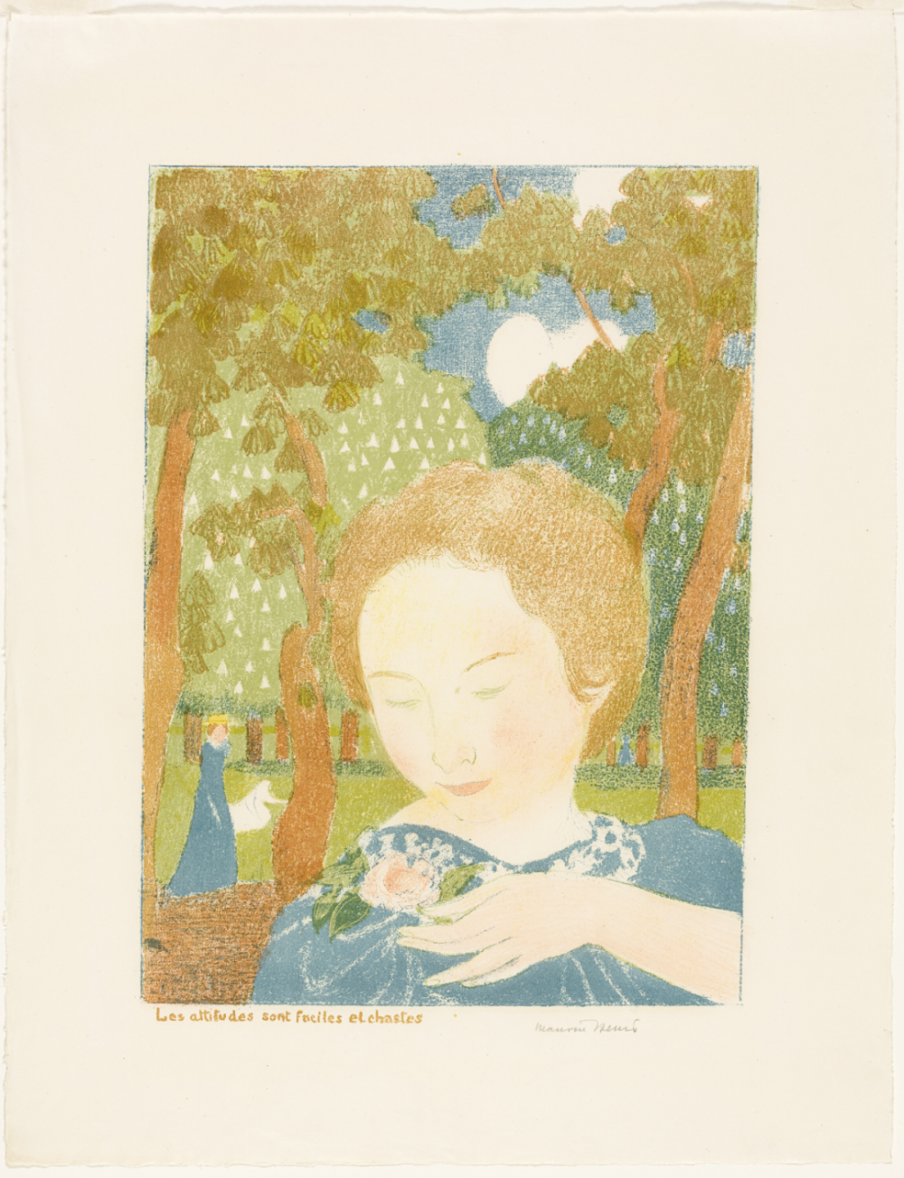 Attitudes are Easy and Chaste, plate two from Love,1898–1899,Lithograph in yellow, blue, brown, green, and pink on light ivory wove paper,39.5×27.5cm