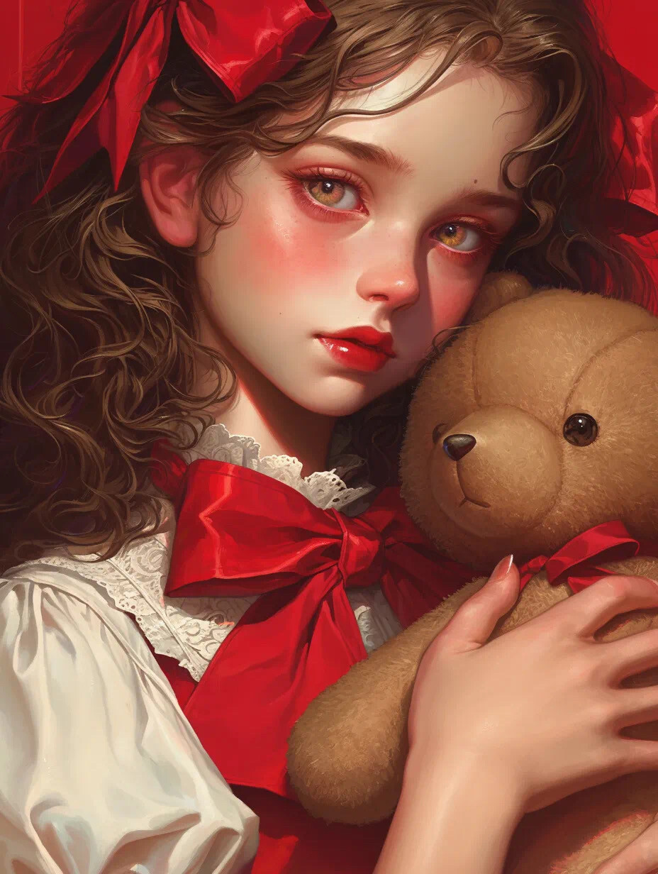 红色系 少女插画