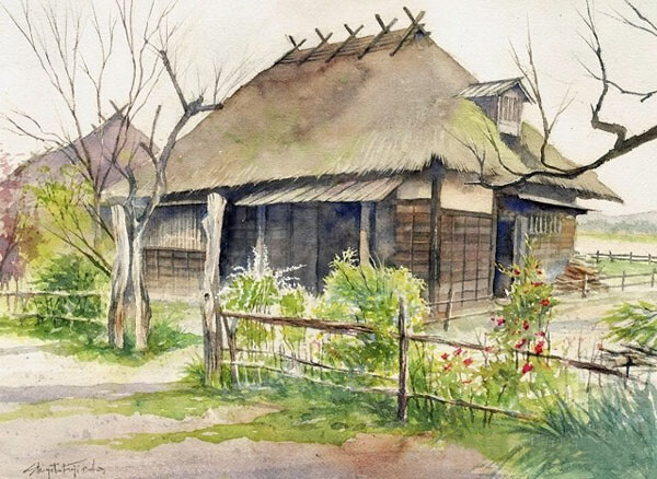 和风系列—— 藤枝水彩唯美风景画