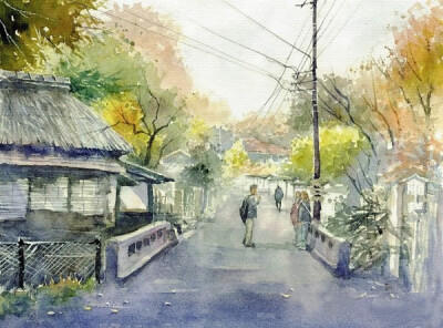 和风系列—— 藤枝水彩唯美风景画