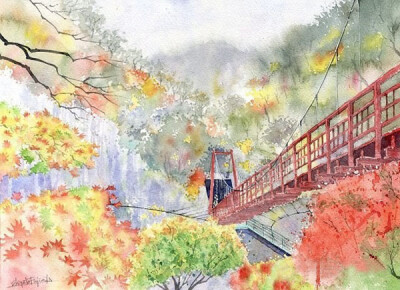 和风系列—— 藤枝水彩唯美风景画