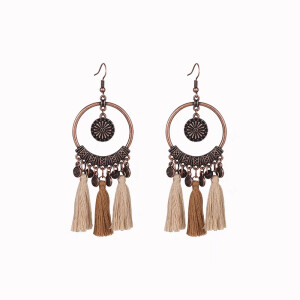 民族风复古长款耳环夸张流苏耳夹无耳洞女波西米亚耳坠度假风耳饰