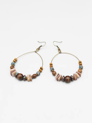 藏族天然石串珠耳环民族风部落公主写真耳饰女复古做旧无耳洞耳夹