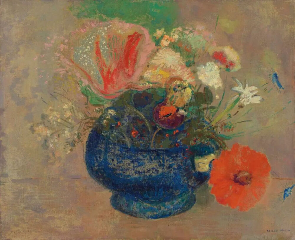 Fleurs dans une coupe bleue,1900,Oil on canvas,38x46cm