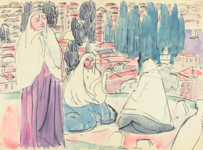 Women in a Graveyard from the series Constantinople,1893,Pen and ink and watercolour on paper,28.6x40.5cm