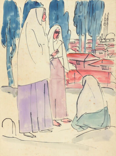 Women in a Graveyard from the series Constantinople,1893,Pen and ink and watercolour on paper,40.5x29.8cm