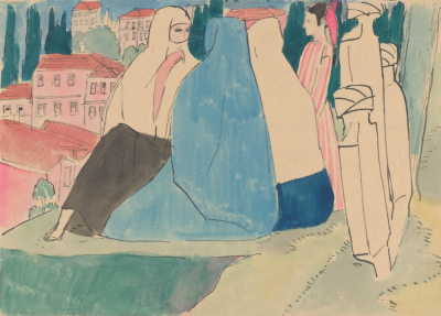 Women by Tombstones from the series Constantinople,1893,Pen and ink and watercolour on paper,28.6x40.5cm