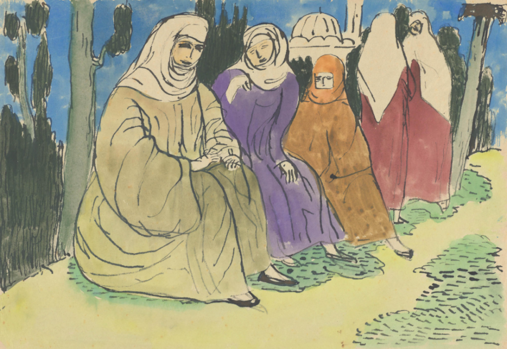 Women in a Park from the series Constantinople,1893,Pen and ink and watercolour on paper,28.6x41.3cm