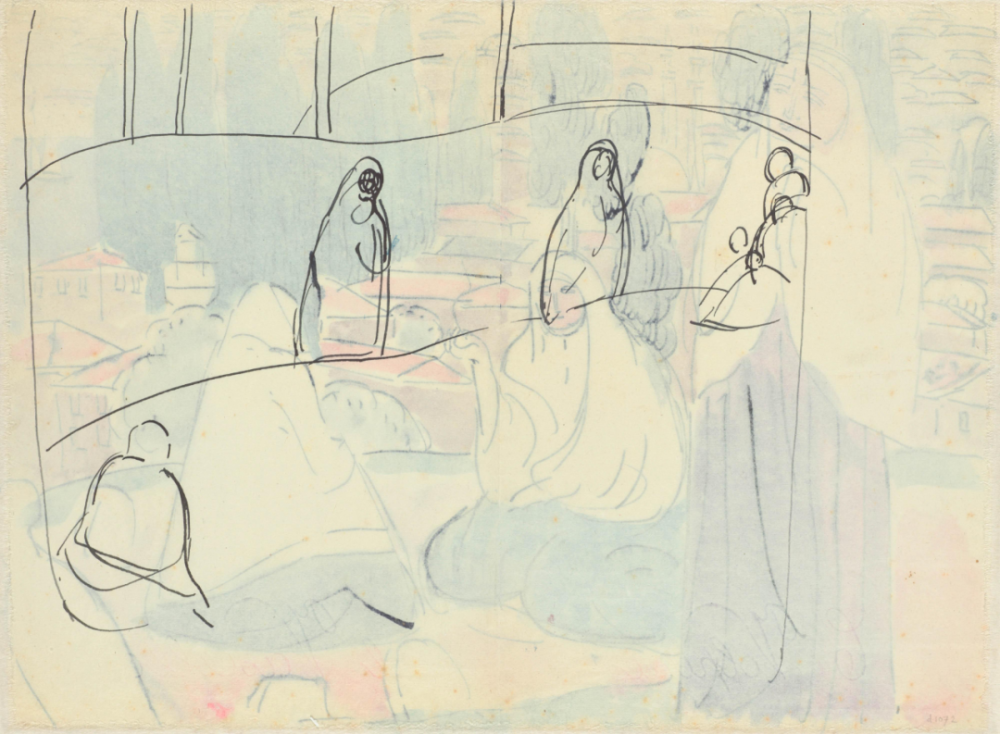 Sketch of Three Female Figures in a Landscape,1893,Pen and ink on paper,29.9x40.5cm