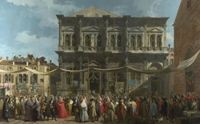 卡纳莱托
《威尼斯：圣罗格瞻礼日》
（Venice: The Feast Day of Saint Roch）
约1735年，油画，147.7cm×199.4cm
伦敦国家美术馆

